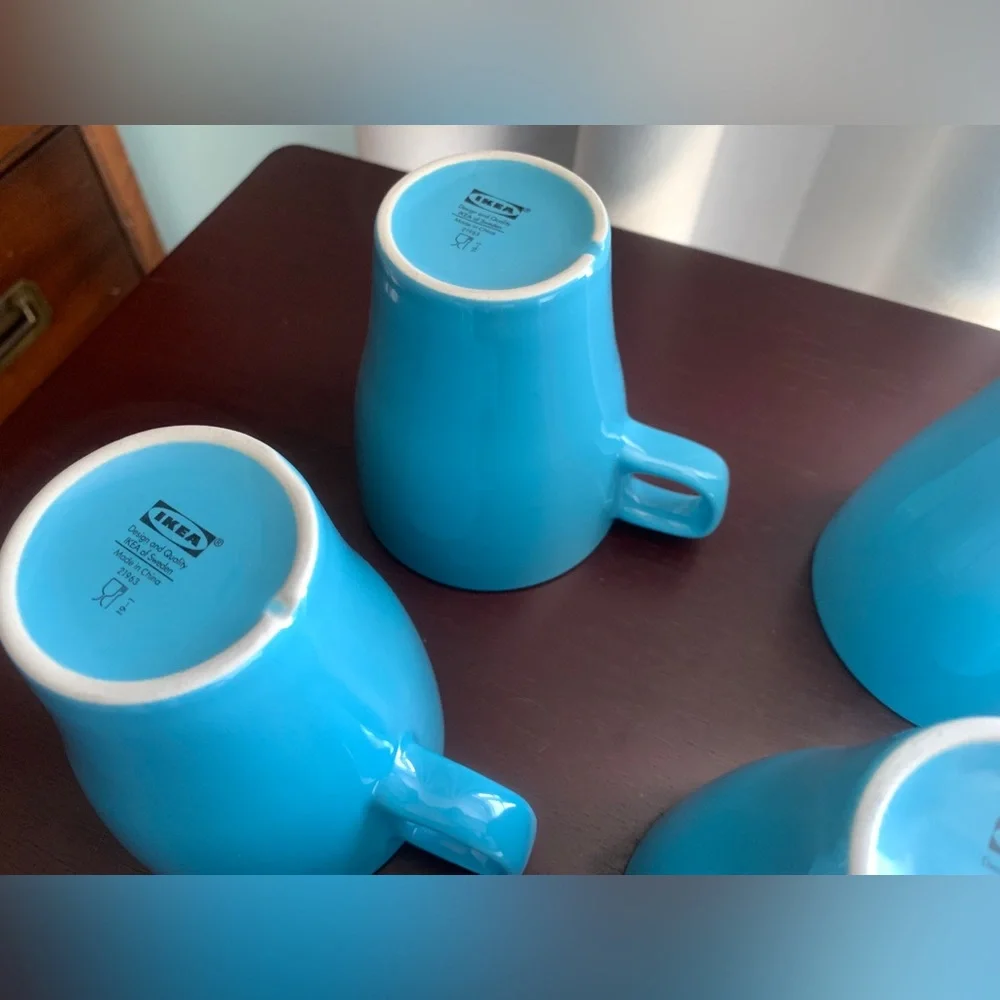 FOUR (4) Ikea Mugs FÄRGRIK Mug, turquoise, blue, coffee, tea, latte, 8.5 oz